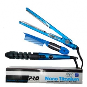 KIT PLANCHA Y RIZADOR NANO TITANIUM BAPLISS